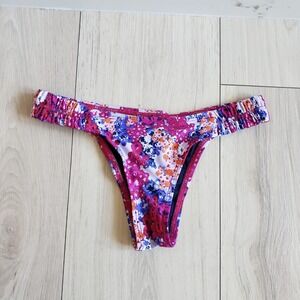 LSpace Bikini Bottom Womens XS Pink Purple Floral Ruched Thong Swim Made in USA